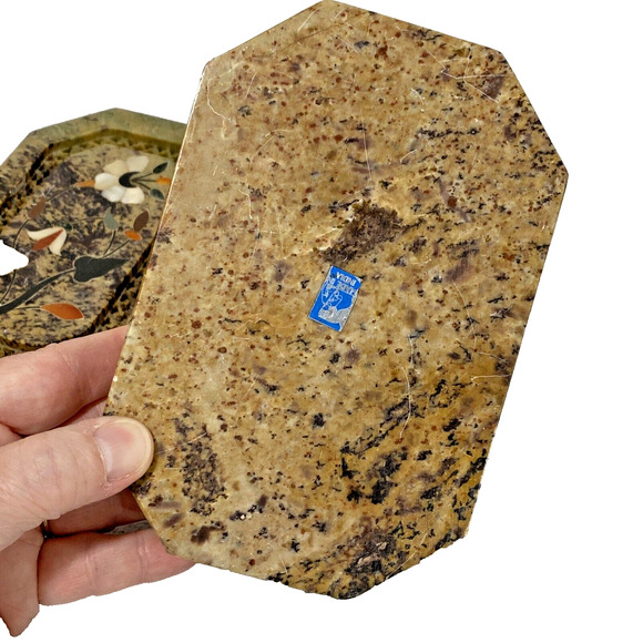 Trinket Jewelry Box & Lid Carve Stone Marble Mother of Pearl Inlay Flower Design - Picture 7 of 11